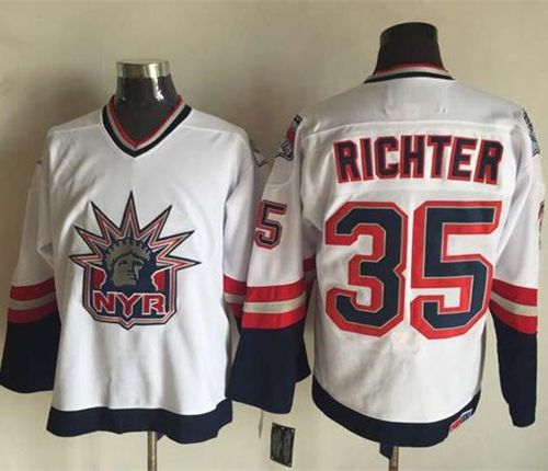Rangers #35 Mike Richter White CCM Statue of Liberty Stitched NHL Jersey - Click Image to Close
